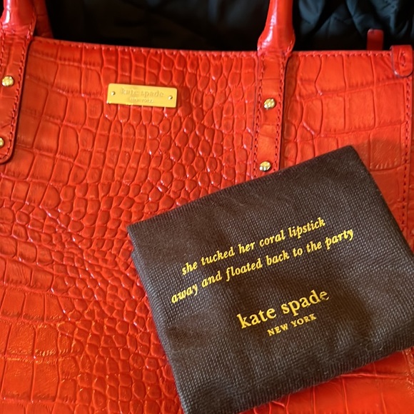Red Kate Spade Pebbled Leather Satchel Handbag - Picture 10 of 14